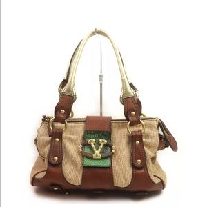 Valentino Garavani Light Brown Canvas and Leather Shoulder Bag